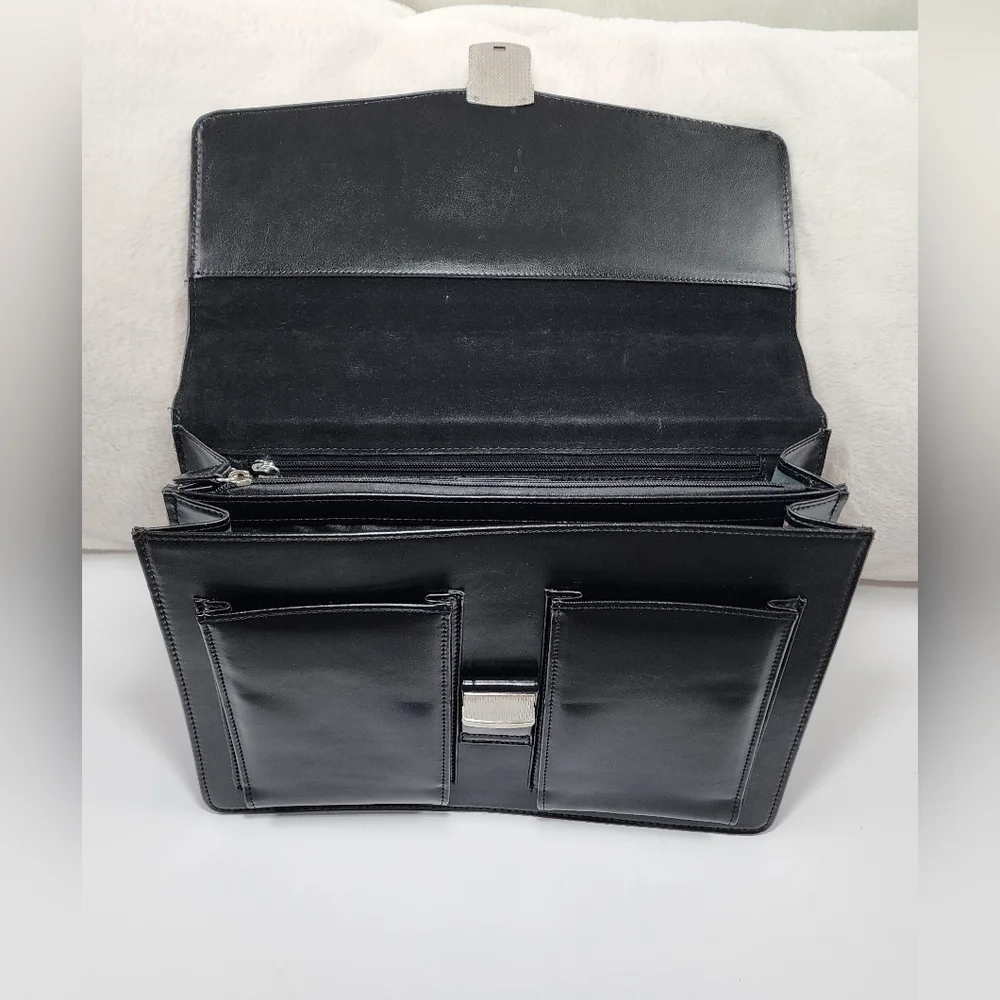 Classic Briefcase Laptop Computer Bag Documents Faux Leather Black 15x11x5